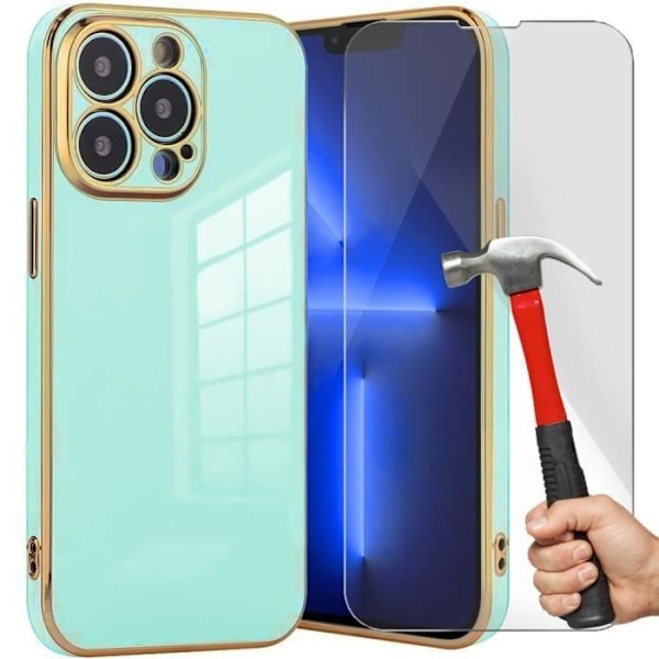 Skyddsfodral för iPhone 13 Pro (6,1") Turkos med uppsättning av 2 härdade glasögon Turkos