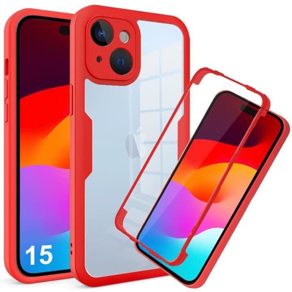 Coque - E.F.CONNECTION - för iPhone 15 - Röd - Heltäckande skydd 360 grader - Hård Röd
