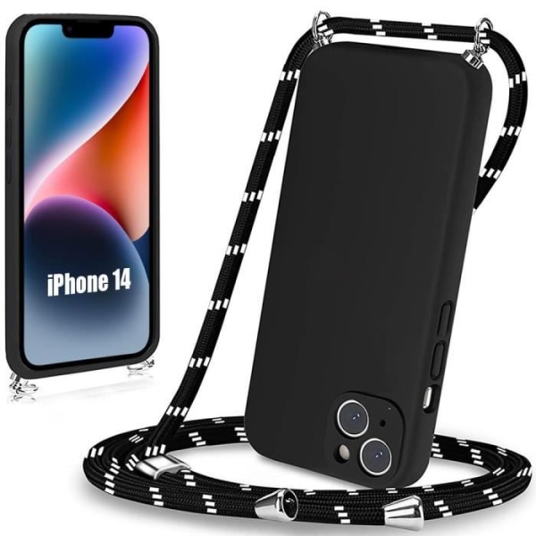 Cover til iPhone 14 (6.1") Slank anti-ridse stødsikker med lanyard sort