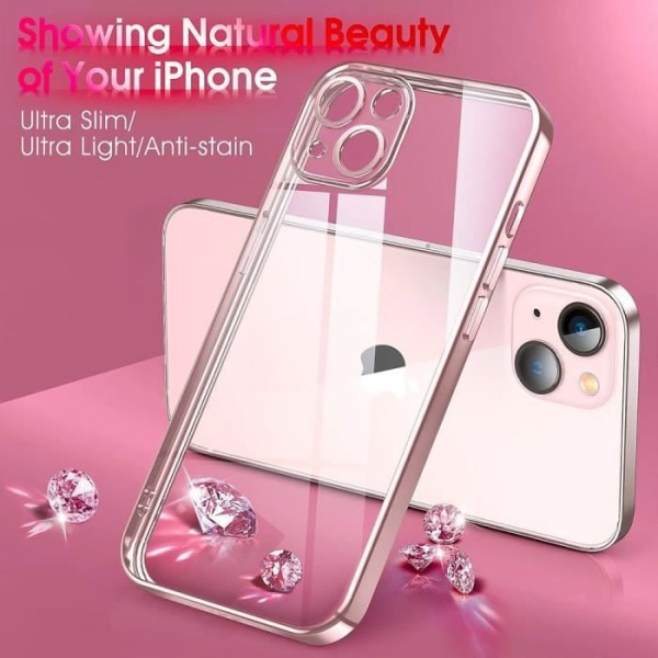 Transparent silikonfodral till iPhone 14 med rosa kontur Rosa