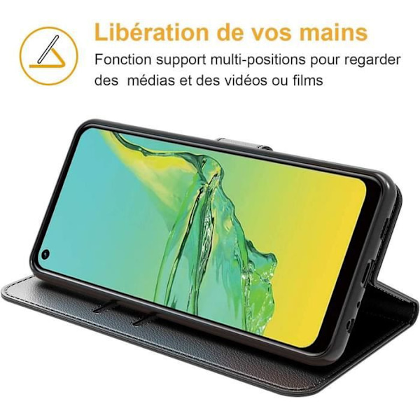 Skyddsfodral för OPPO A53S - E.F.CONNECTION - Svart - Lädereffekt - Mjuk - Kortplatser Svart