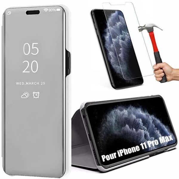 Skal för iPhone 11 Pro Max - Silver - 2 Härdade Glas - Framsidan och Baksidan Skydd - Mjuk Silver