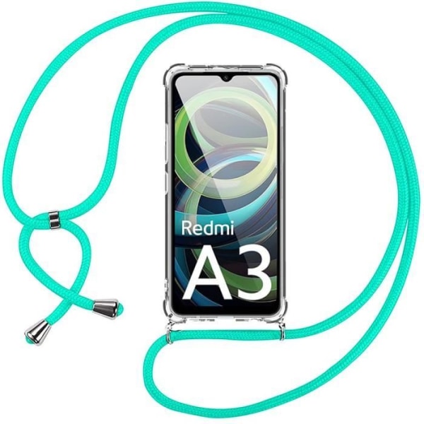 Stötsäkert fodral för Xiaomi Redmi A3 - Transparent TPU silikonfodral med justerbar sladd turkos