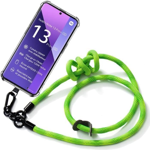 Coque - Xiaomi - Redmi Note 13 Pro+ 5G - Stødbeskyttelse - Aftagelig Snor - Gennemsigtig Grön