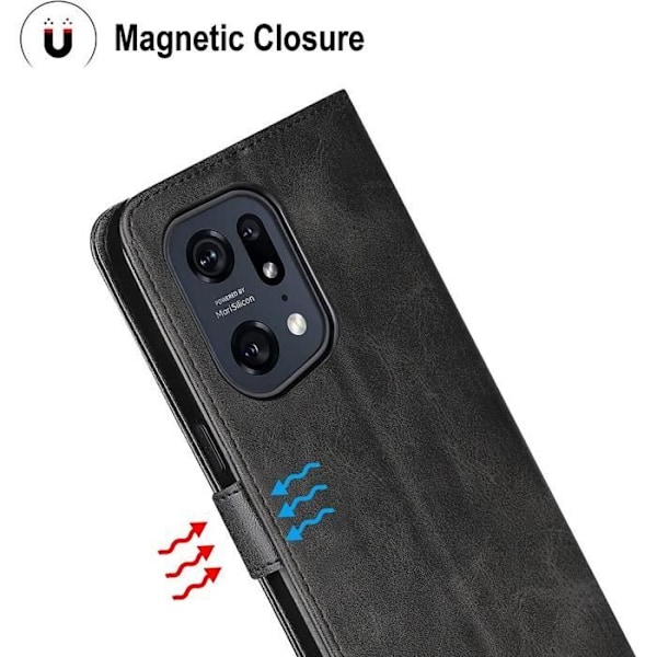 Pakke 2 hærdede briller + etui til OPPO Find X5 Pro sort lædereffekt tegnebog Svart