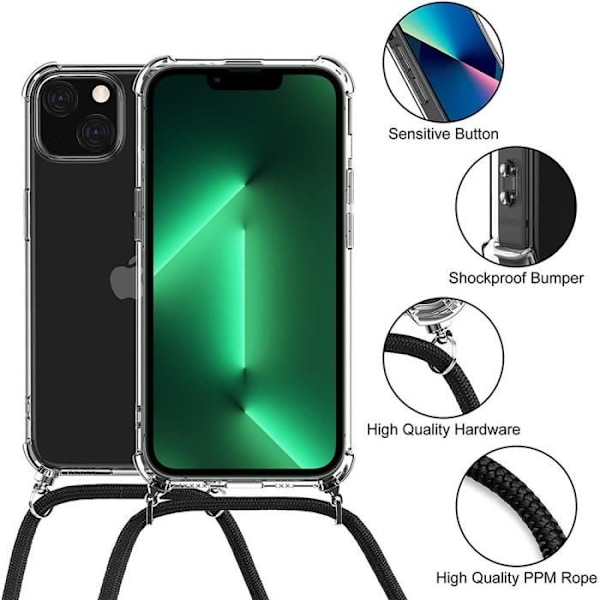 Skyddande Fodral för iPhone 13 Pro Max - E.F.CONNECTION - Fin TPU AntiChoc - Inkluderad Nackrem - Svart Transparent-svart