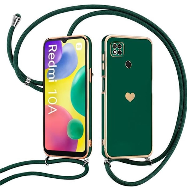 Halsbandsfodral till Xiaomi Redmi 10A - Redmi 9C Soft TPU Stötsäkert hjärtmönster - Nattgrön