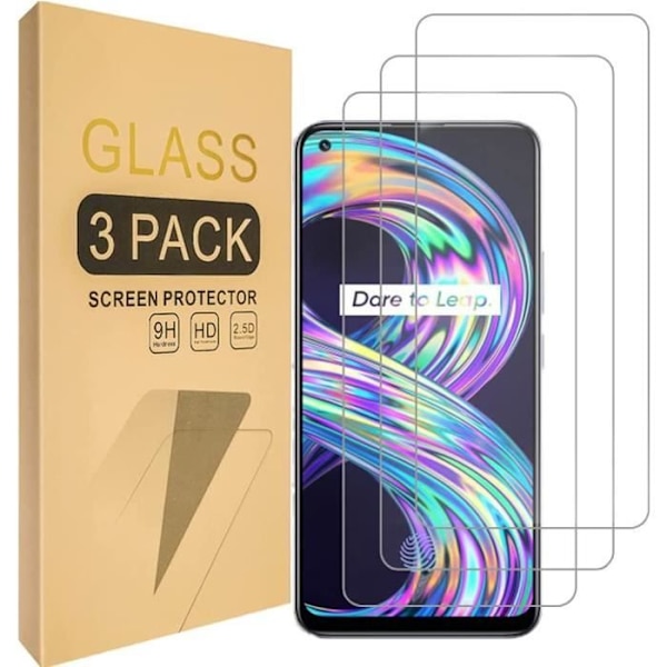 Hærdet glas til realme 8 4G Pakke med 3 transparente anti-ridsefilm Transparent