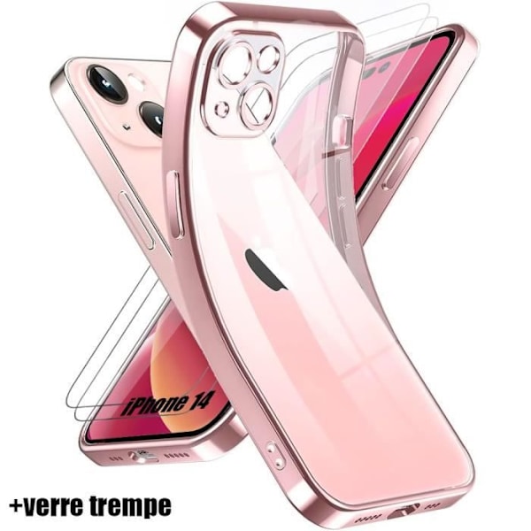 Silikone cover til iPhone 14 Pink og 2 hærdet glas skærmbeskytter