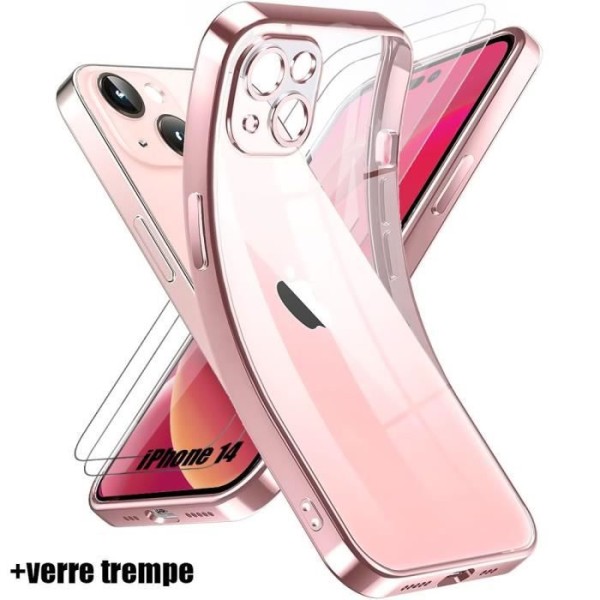 Silikonfodral till iPhone 14 Rosa och 2 skärmskydd i härdat glas