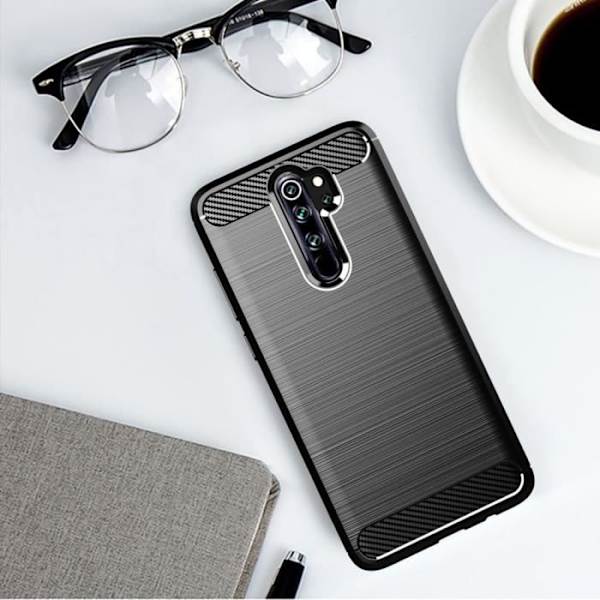 Til Xiaomi Redmi Note 8 Pro 6.53": Børstet Carbon Fiber TPU Silikone Cover - SORT