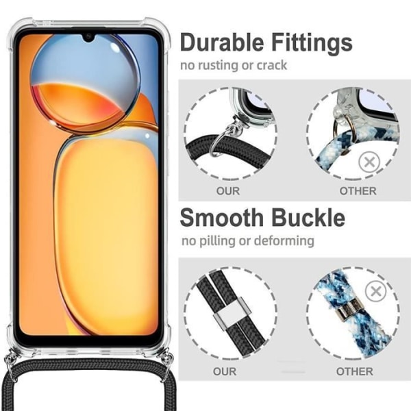 Siliconcase - Xiaomi - Redmi 13C - Stötsäker - Transparent - Justerbar Snodd Transparent