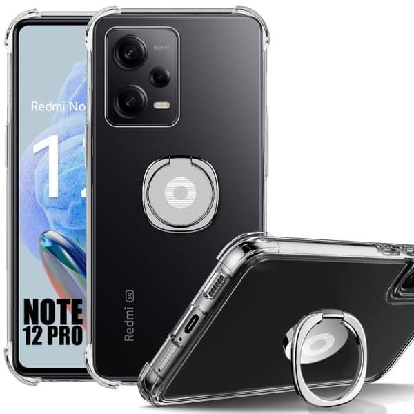 Skydd för Xiaomi Redmi Note 12 Pro 5G - Transparent Silikon - Stötabsorberande - Justerbart Silverstöd Transparent
