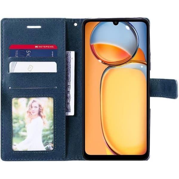 Coque - E.F.CONNECTION - För Xiaomi Redmi 13C - Stötsäker - Lädereffekt - Kortfack marinblå