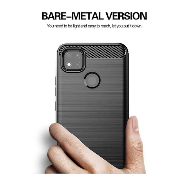 Skyddsfodral för Redmi 9C - E.F.CONNECTION - Svart silikon - Stållinjedesign - Förstärkt skydd Svart