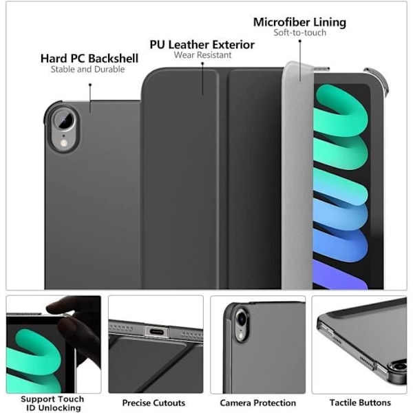 Fodral för iPad mini 6 2021 (8,3 tum) Svart Anti-Scratch Protection Stand Auto Sleep-Wake Svart