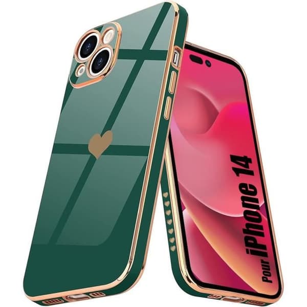 Skyddsback - E.F.CONNECTION - för iPhone 14 - Nattgrön - Hjärtmotiv - Stötsäker - Slim Nattgrönt