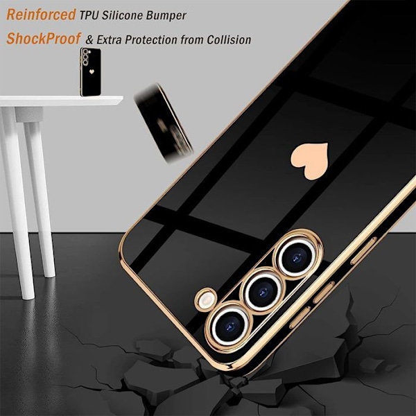 Coque til Xiaomi 15 Ultra, med Hjerte Mønster Anti-Ridse Blød TPU Sort + 2 Temperede Glas Svart