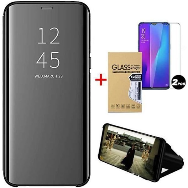 Skal - Xiaomi - Redmi 9C - Foliofodral - 2 skyddsfilmer - Läder och silikon - Svart Svart