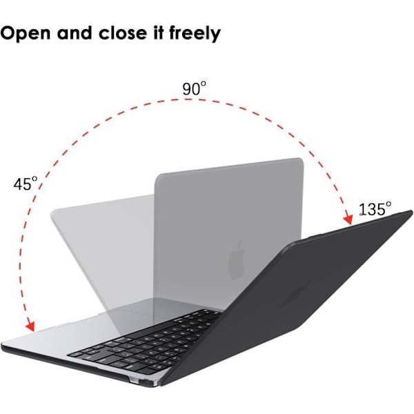 Cover kompatibel med MacBook Air 13 Tommer M4 A3240 M3 A3113 M2 A2681, Udgivelse i 2025 2024 2022, Beskyttelseshylster Färg: Transparent svart