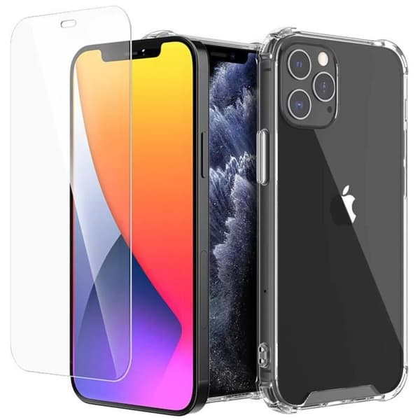 Coque för iPhone 13 Pro - E.F.Connection - Silikon TPU - Stötisolerande - Transparent - 2 Härdade Glas Transparent