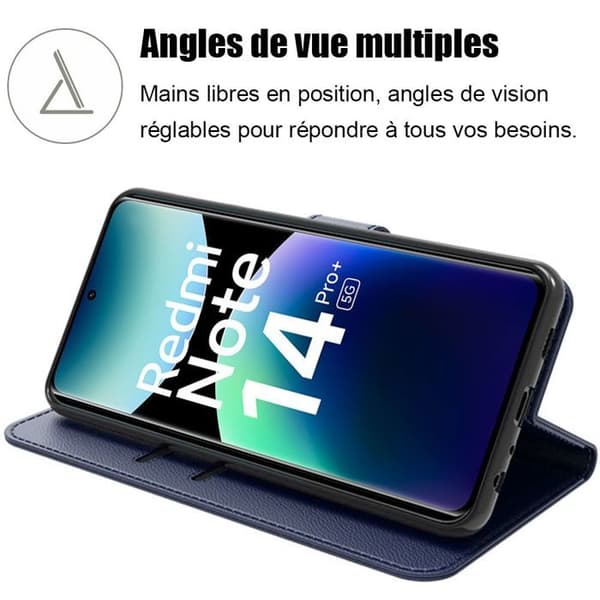 Coque - E.F.CONNECTION - För Xiaomi Redmi Note 14 Pro Plus 5G - Blå marin PU-läder - Stötabsorberande - Repåtsande marinblå