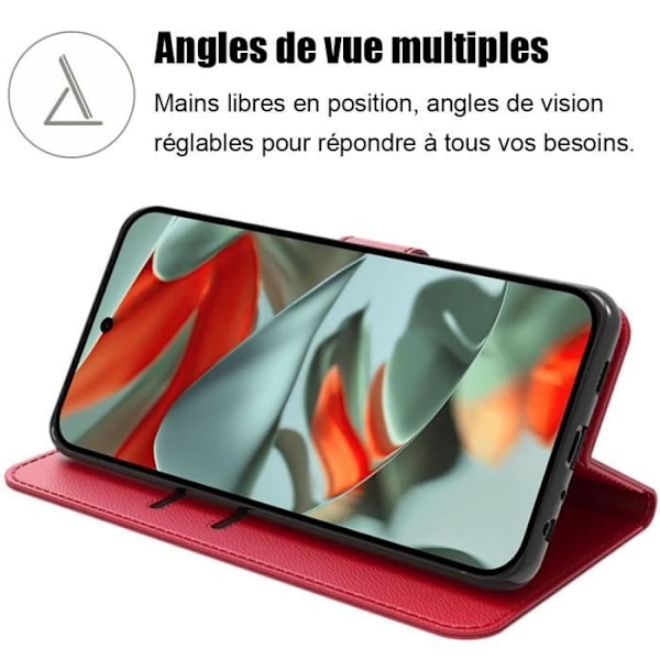 Fodral för Google Pixel 9 Pro XL, plånboksfodral Stötsäkert Anti-Scratch PU Läder Röd
