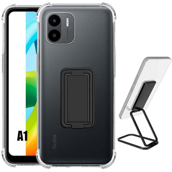 Fodral till Xiaomi Redmi A1 Clear Silikon Stötsäker förstärkta hörn med vikbart svart stativ
