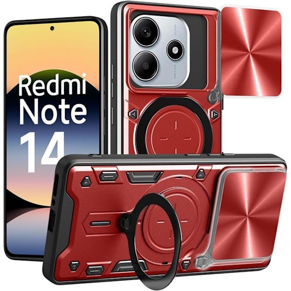 Coque til Xiaomi Redmi Note 14 5G - med Ring og Objektivbeskyttelse - Rød - E.F.Connection® Röd