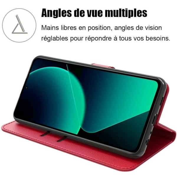 Coque til Xiaomi 13T - Xiaomi - Stødabsorberende PU Læder Etui Rød - Kortholder - 2 Tempered Glas Röd