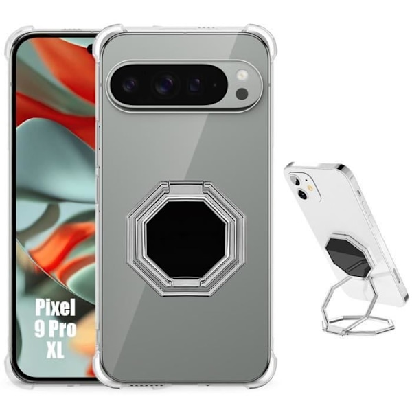 Cover til Google Pixel 9 Pro XL, Ultra Slim Silikone Stødsikker med Multi-Angle Rotation Stand Silver