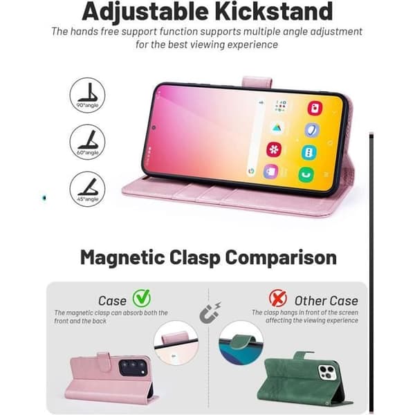 Coque + Förstärkt Glas - Efconnection - för Samsung Galaxy S24 - PU Läder - Rosa - Elegant Rosa