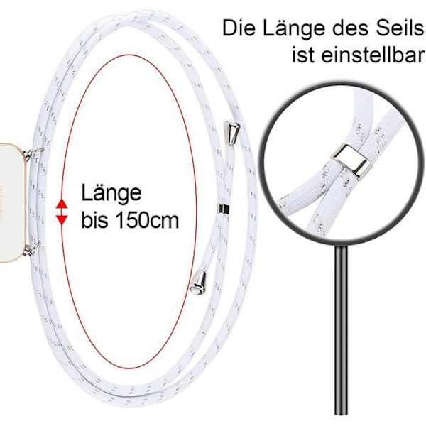 Crossbody-fodral till iPhone 15 Pro Max, vit mjukt TPU Stötsäkert hjärtamönster