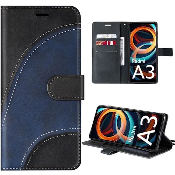 Coque til Xiaomi Redmi A3 - E.F.Connection - Sort - Lædereffektbeskyttelse - Tegnebogsfunktion - Magnetisk Svart