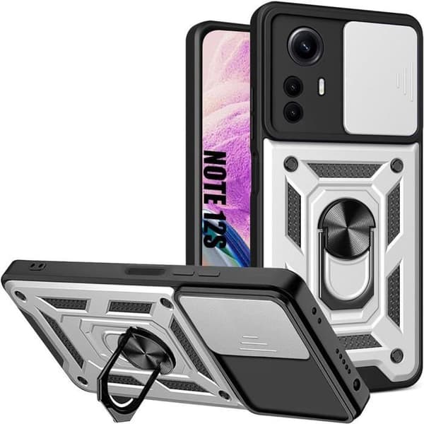 Fodral till Xiaomi Redmi Note 12S (ej för Redmi Note 12), Silver stötdämpare Stötsäker med 360° ringhållare