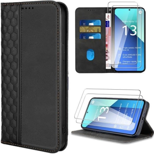 Coque - Xiaomi - Redmi Note 13 4G - Svart - Syntetiskt läder - Magnetiskt flip-fodral Svart