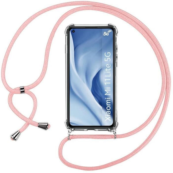 Skal - Xiaomi - Mi 11 Lite - Flexibel TPU - Transparent - Repellerade repor - Rosa kedja Transparent-rosa