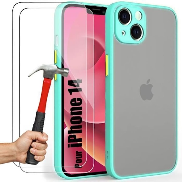 Beskyttelsescover til iPhone 14 - E.F.CONNECTION - Silikone + PC - Halvstiv - Turkis - Stødsikker - Mat Turkos