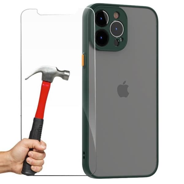 Packfodral för iPhone 13 Pro Max (6.7) Tunt styvt Stötsäkert silikon nattgrönt + 1 härdat glas Midnattsgrönt