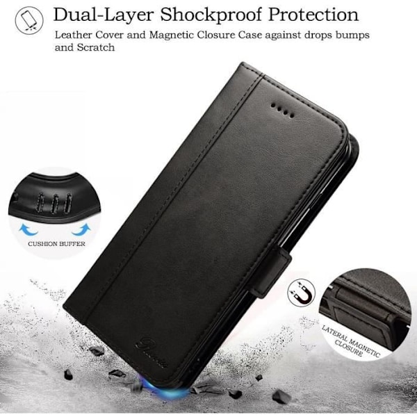 Flip-etui + hærdet glas til iPhone XS Max (6,5"), Premium 360° fuld beskyttelse - sort Svart