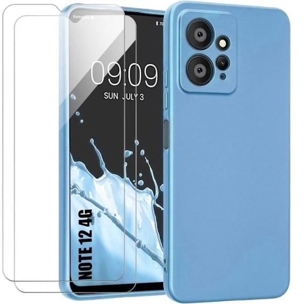 Fodral till Xiaomi Redmi Note 12 Blue Silicone Soft Shockproof + 2 skärmglasögon i härdat glas