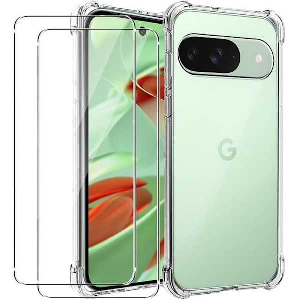Coque i silikon - Google Pixel 9 Pro - Transparent - Stötsäker - Förstärkta hörn - 2 härdade glas Transparent