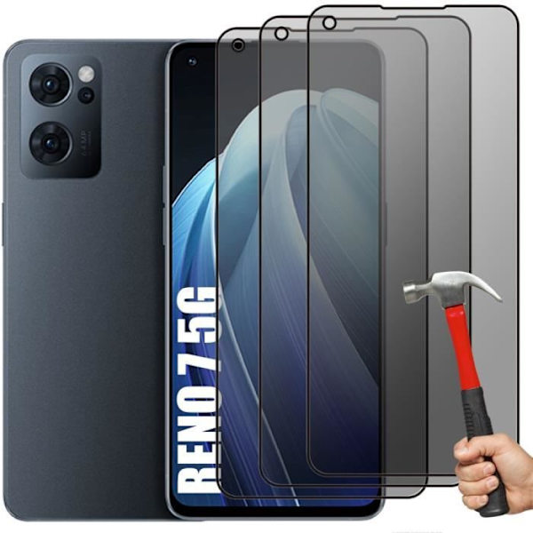 3 Anti-Spy Tempered Glasögon för OPPO Reno 7 5G Stötsäkert skydd Svart