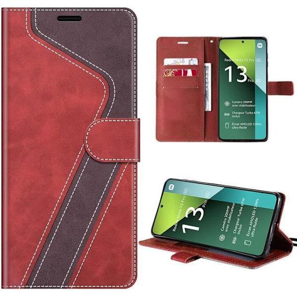 Fodral till Xiaomi Redmi Note 13 Pro 5G (ej för 4G) - Flipfodral Syntetiskt läder Röd Anti-skrapa Stötsäker