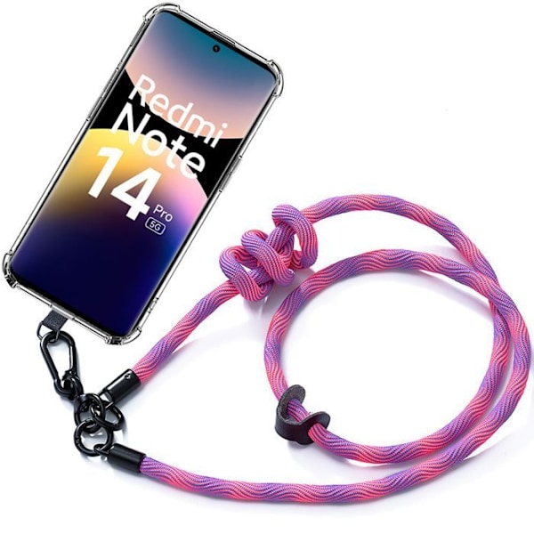 Skydd för Xiaomi Redmi Note 14 Pro 5G (inte för 4G) - med Robust Rosa Snöre - E.F.Connection Transparent
