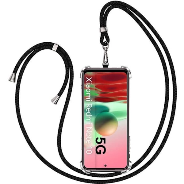 Fodral för Redmi Note 10 5G (6,5") Förstärkt hörn Anti-Scratch Fine + Axelrem Svart Transparent-svart