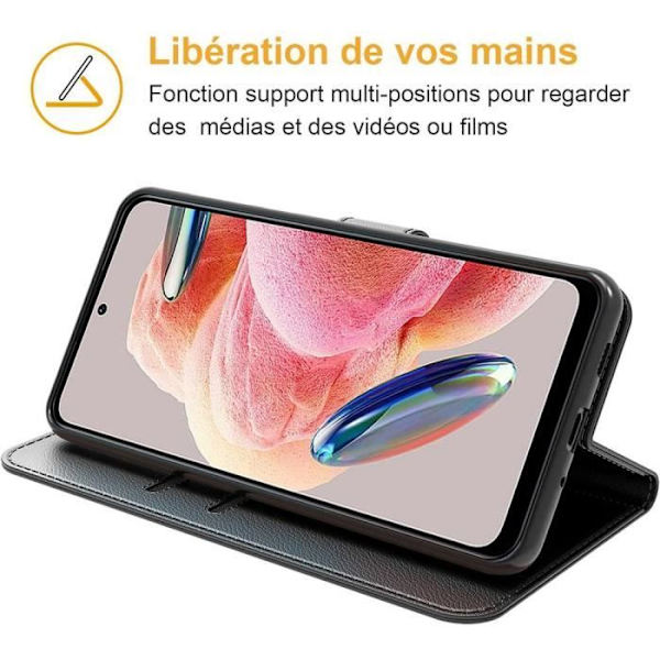 Coque - Xiaomi - Redmi Note 12 - PU-läder - 2 Härdat glas - Repbeständig Svart