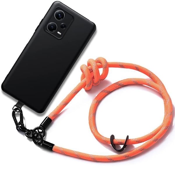 Lanyard-etui til Xiaomi Redmi Note 12 Pro Plus 5G sort stødsikker med aftagelig orange snor (ikke til Redmi Note 12 Pro)