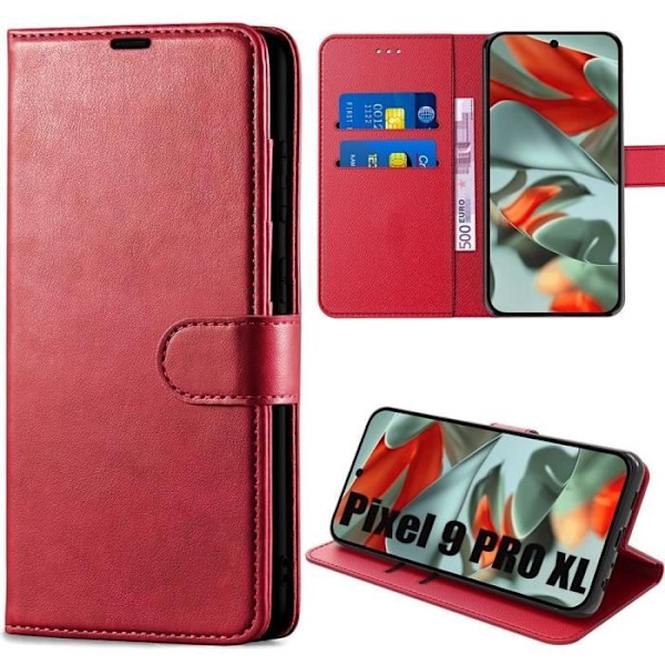 Fodral för Google Pixel 9 Pro XL, plånboksfodral Stötsäkert Anti-Scratch PU Läder Röd