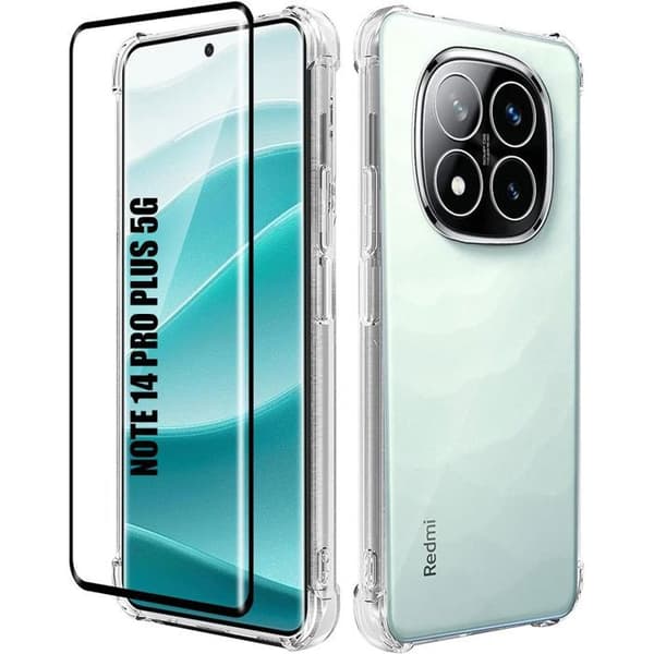 Coque - E.F.CONNECTION - För Xiaomi Redmi Note 14 Pro+ 5G - TPU Antichock - 2 Härdade Glas - Transparent Transparent
